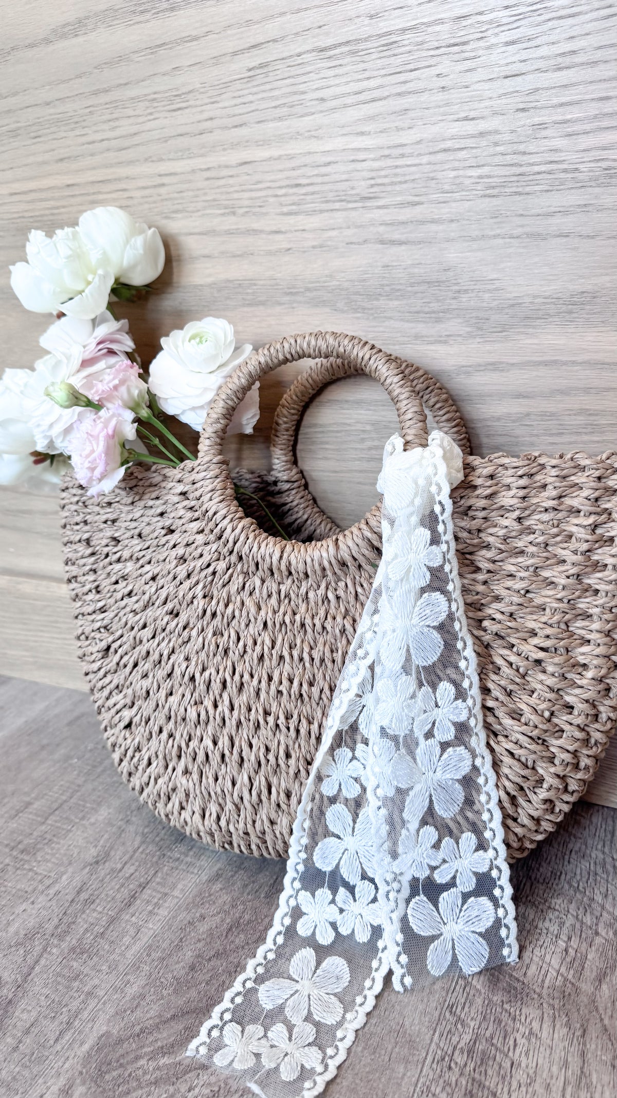XO Wicker Bag with Lace Detail