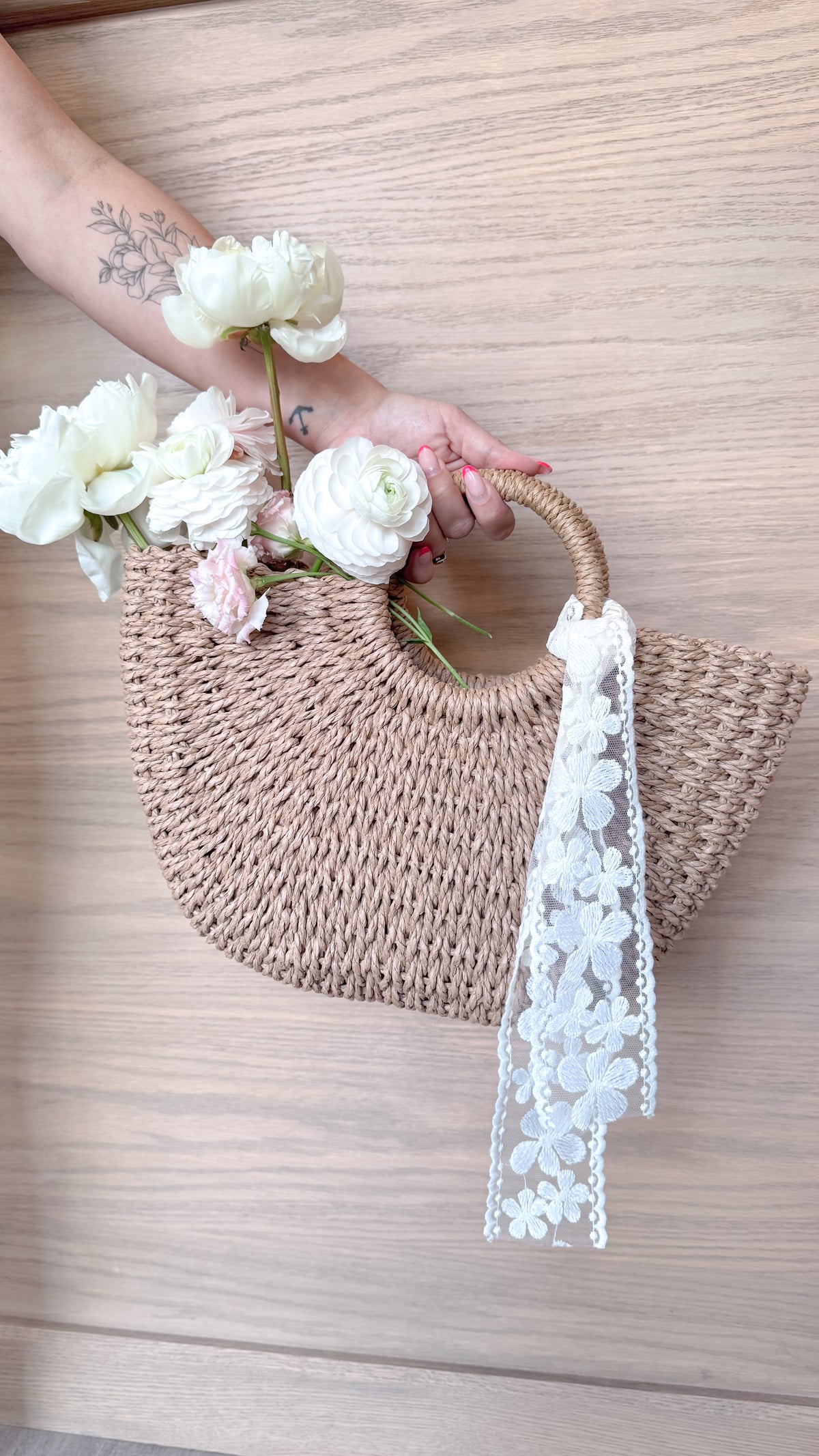 XO Wicker Bag with Lace Detail