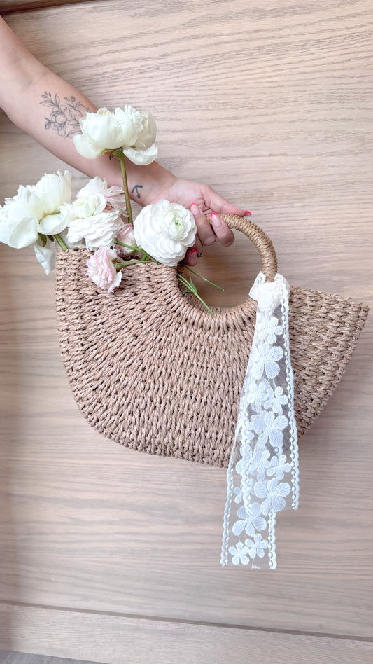 XO Wicker Bag with Lace Detail